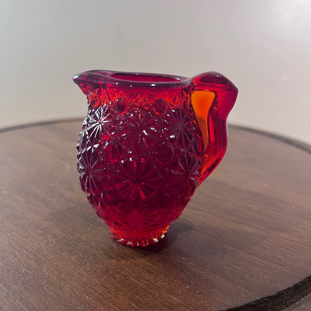 Vtg LE Smith Ruby Red Daisy and Button Miniature Glass Pitcher Creamer 2.5"